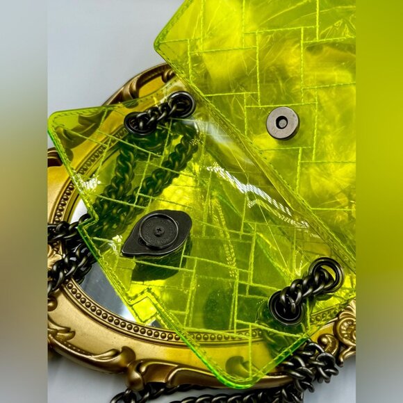 🆕 KURT GEIGER LONDON 🧿 NWOT Mini Kensington PVC Crossbody Bag, Neon Yellow - Picture 14 of 16
